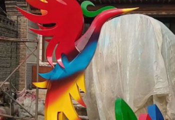 抽象火鳳凰雕塑廠家 創(chuàng)意公園擺件 戶外彩繪火鳳凰雕塑