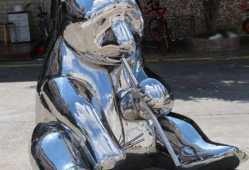 街道大熊貓雕塑廠家 創(chuàng)意戶外小品 酒店拉絲大熊貓雕塑