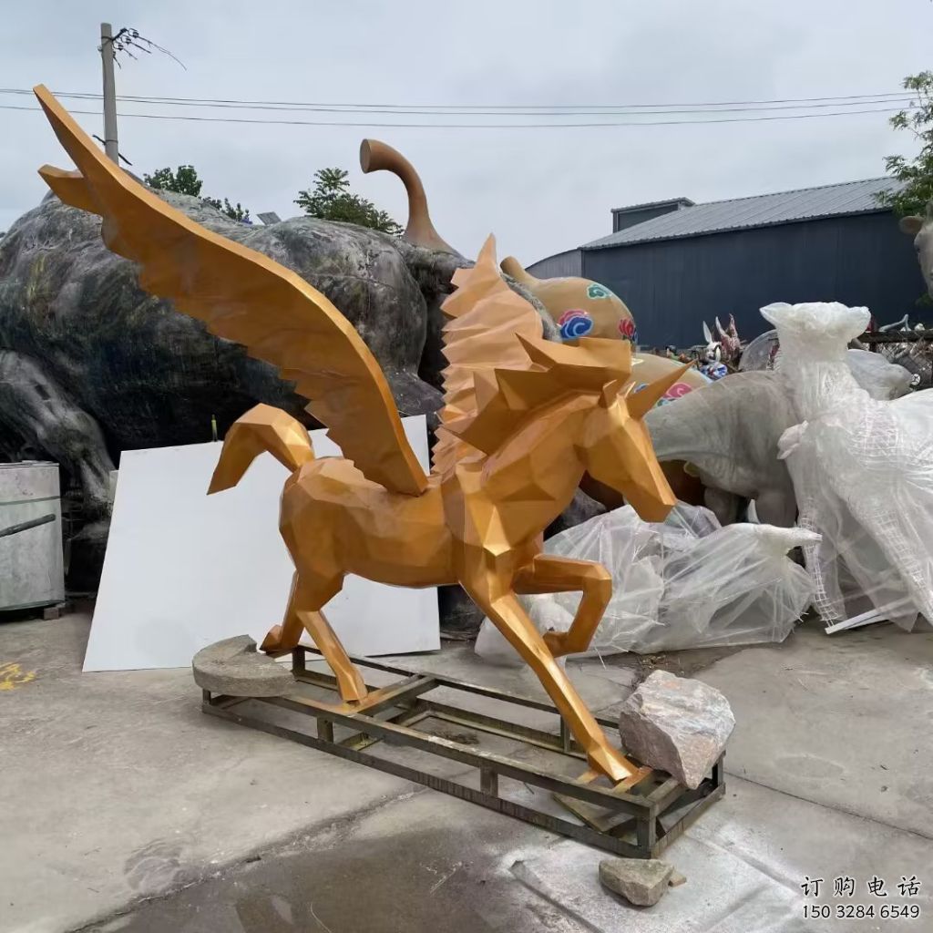 幾何飛馬雕塑廠家 中式室內擺件 草地切面飛馬雕塑