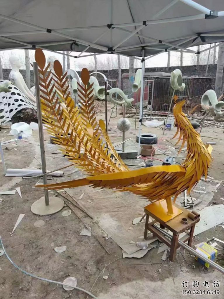 烤漆鳳凰雕塑廠家 現代擺件 戶外創意鳳凰雕塑