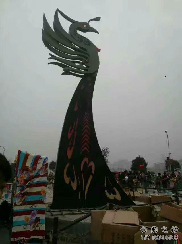 拉絲鳳鳥雕塑廠家 大型抽象擺件 游樂場異形鳳鳥雕塑