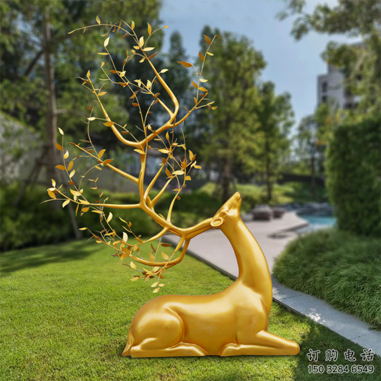 噴漆小鹿雕塑廠家 卡通廣場小品 草地幾何小鹿雕塑