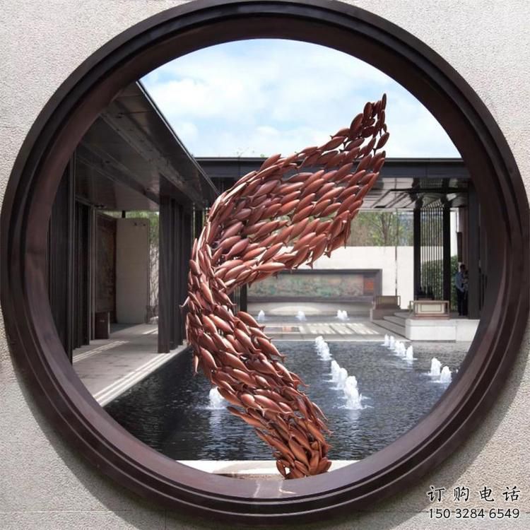 幾何魚群雕塑廠家 中式戶外擺件 現代切面魚群雕塑