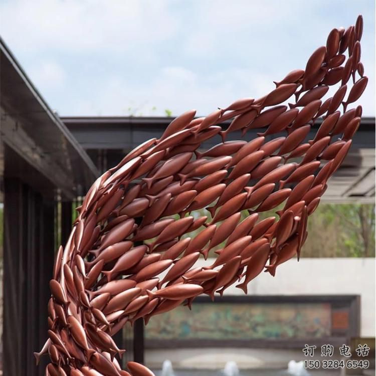 烤漆魚群雕塑廠家 海洋賓館擺件 現代抽象魚群雕塑