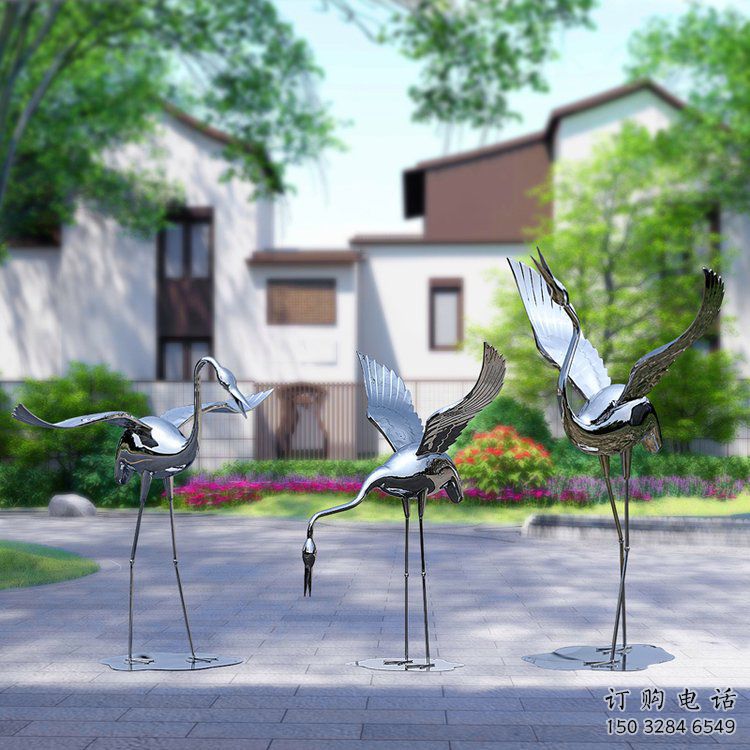鍛造鶴雕塑廠家 公園抽象擺件 廣場啞光鶴雕塑