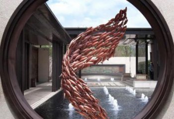 幾何魚群雕塑廠家 中式戶外擺件 現(xiàn)代切面魚群雕塑