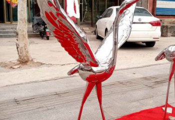 幾何仙鶴雕塑廠家 中式抽象擺件 戶(hù)外鏡面仙鶴雕塑