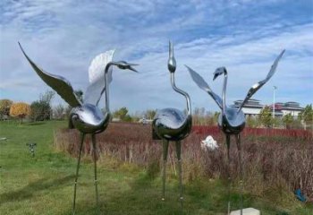 街道仙鶴雕塑廠家 創意街頭小品 酒店拉絲仙鶴雕塑