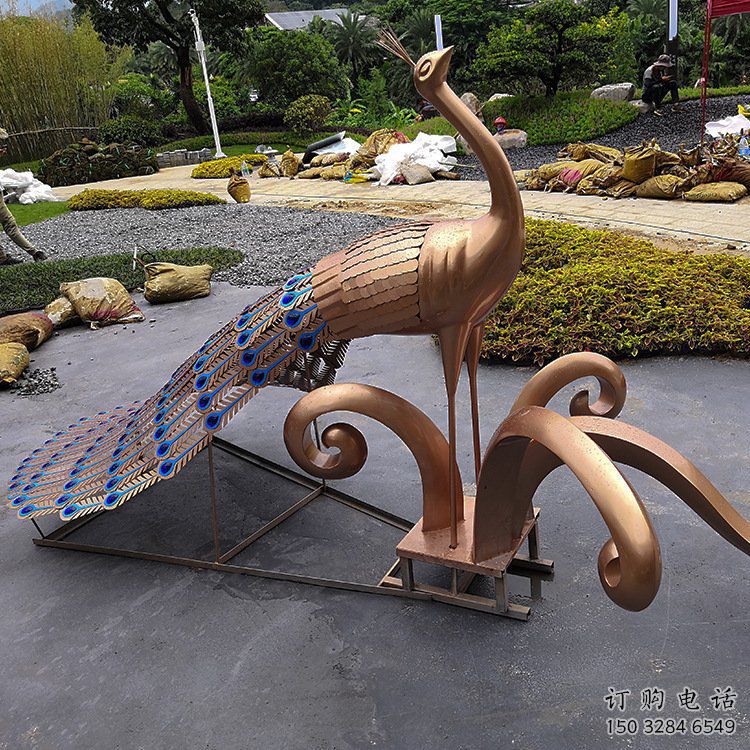 風景區孔雀雕塑廠家 中式戶外擺件 現代仿古孔雀雕塑