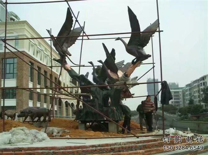 仿古大雁雕塑廠家 現代抽象小品 戶外彩繪大雁雕塑