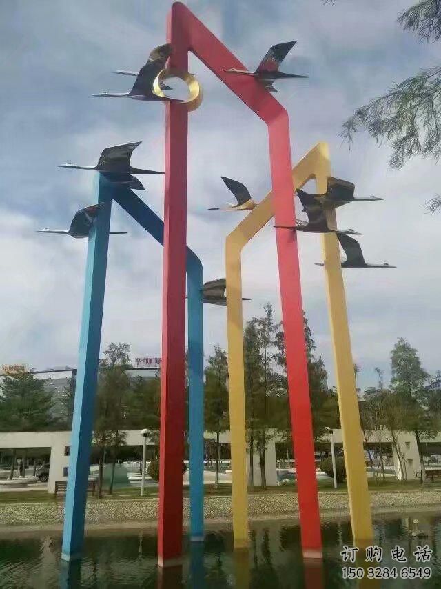 街道大雁雕塑廠家 創(chuàng)意村口小品 酒店拉絲大雁雕塑