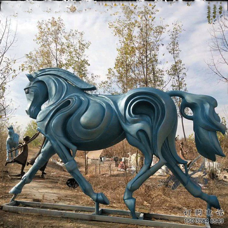 異形駿馬雕塑廠家 廣場抽象擺件 大型拉絲駿馬雕塑