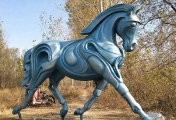 鏤空駿馬雕塑廠家 現代抽象擺件 草地幾何駿馬雕塑