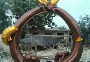 噴漆魚跨環雕塑廠家 戶外廣場小品 草地切面魚跨環雕塑