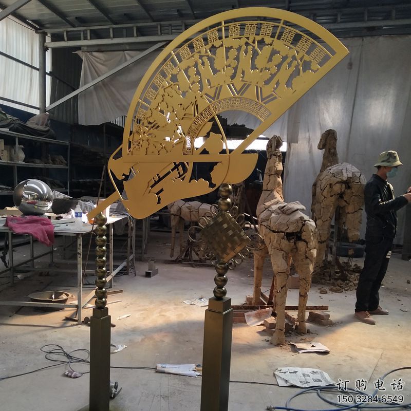 仿古扇形雕塑廠家 公園草地小品 房地產不銹鋼扇形雕塑