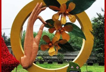 彩繪拈花指雕塑廠家 公園擺件 街頭不銹鋼拈花指雕塑
