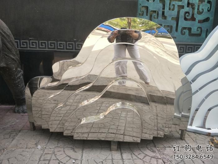 中式假山雕塑廠家 鏡面現代小品 創意不銹鋼假山雕塑