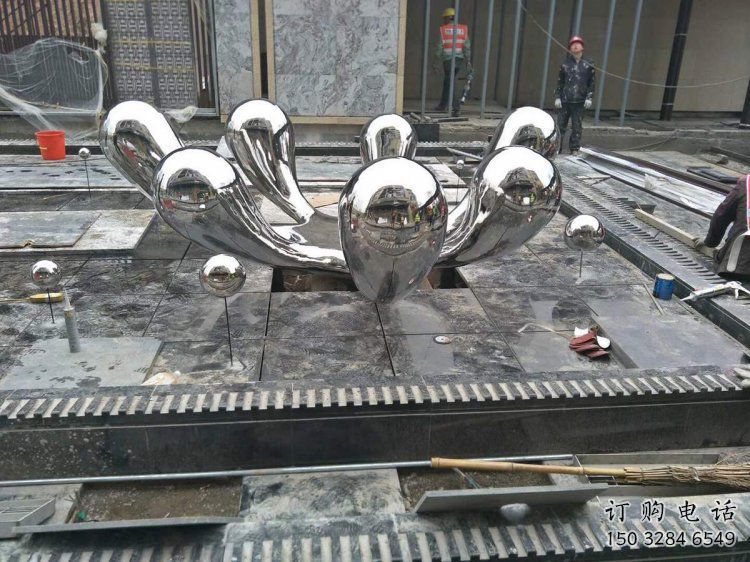 房地產浪花雕塑廠家 戶外創意小品 現代不銹鋼浪花雕塑生產