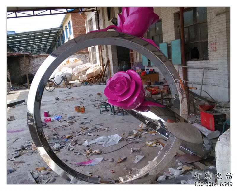 街頭戒指雕塑廠家 大型別墅區擺件 鏡面不銹鋼戒指雕塑