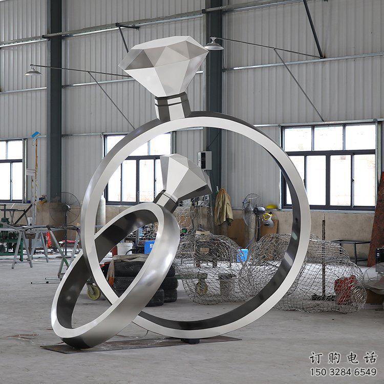 房地產戒指雕塑廠家 鏤空擺件 鍛造不銹鋼戒指雕塑