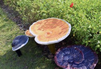 彩繪靈芝雕塑廠家 戶外擺件 街頭不銹鋼靈芝雕塑