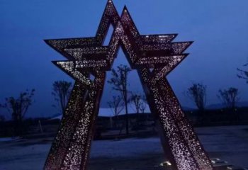 燈光五角星雕塑廠家 抽象小品 商業(yè)街不銹鋼五角星雕塑