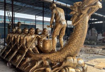 中式龍舟雕塑廠家 仿古公園小品 戶外創意龍舟雕塑生產