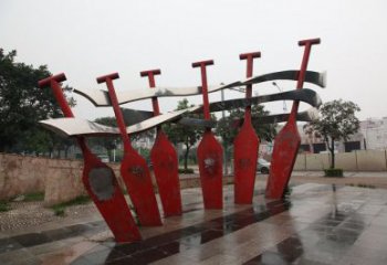 大型商場劃船雕塑廠家 運動擺件 鏡面不銹鋼劃船雕塑生產