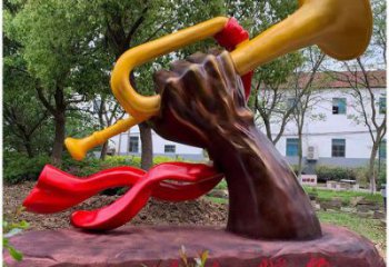 彩繪號角雕塑廠家 公園廣場擺件 街頭不銹鋼號角雕塑