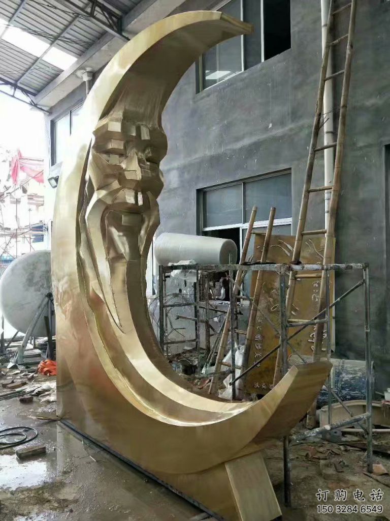步行街月牙雕塑廠家 游樂(lè)場(chǎng)小品 鑄造不銹鋼月牙雕塑制作