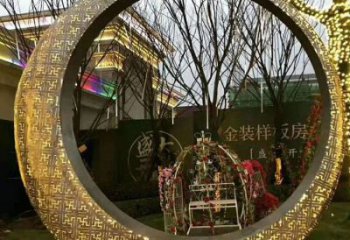 發光圓月雕塑廠家 歐式步行街小品 大型商場不銹鋼圓月雕塑