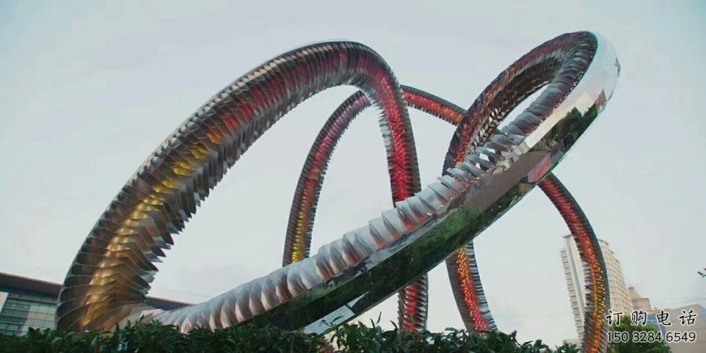 異形環形雕塑廠家 現代公園小品 戶外不銹鋼環形雕塑生產