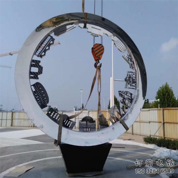 戶外環形雕塑廠家 鏡面創意小品 大型不銹鋼環形雕塑生產