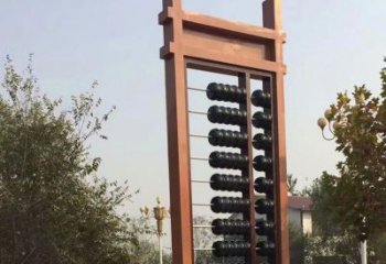 現代珠算雕塑廠家 大型別墅區擺件 大型不銹鋼珠算雕塑生產