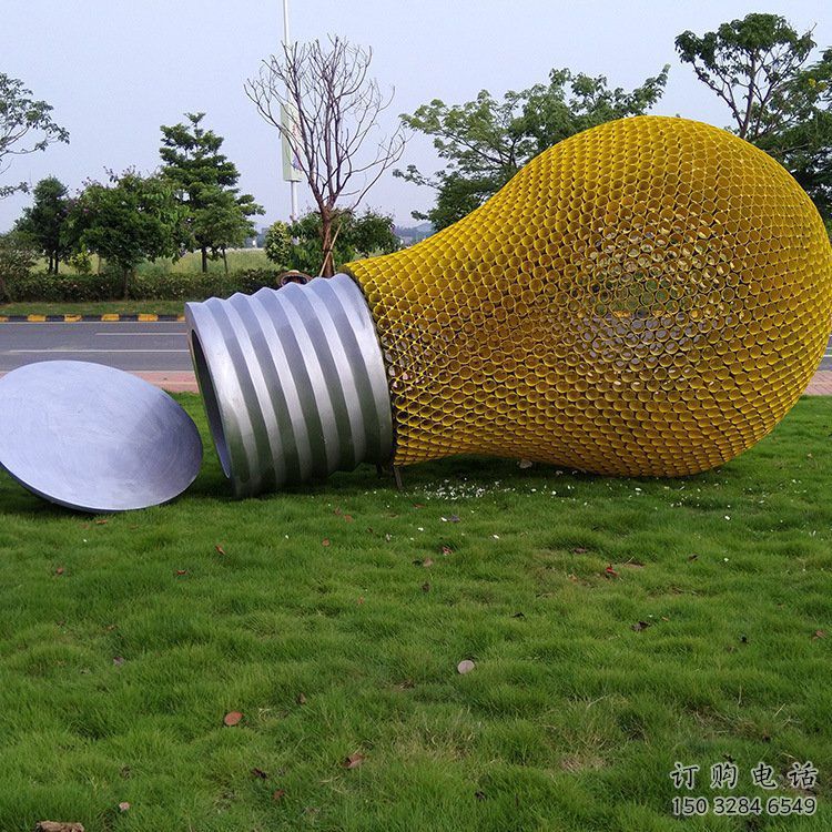 商業街燈泡雕塑廠家 現代擺件 大型不銹鋼燈泡雕塑生產
