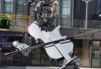 步行街小提琴雕塑廠家 鏡面小品 戶外不銹鋼小提琴雕塑