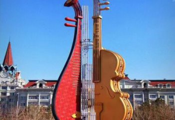 街頭吉他雕塑廠家 大型別墅區擺件 烤漆不銹鋼吉他雕塑