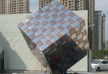 啞光正方體雕塑廠家 拉絲小品 步行街不銹鋼正方體雕塑