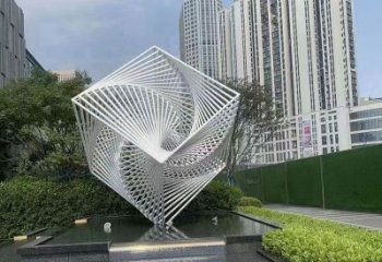 拉絲正方形雕塑廠家 鏤空創意擺件 別墅區不銹鋼正方形雕塑廠