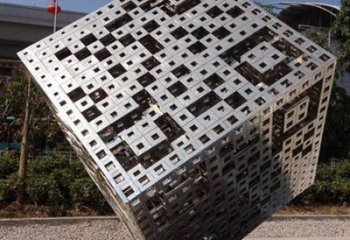鏤空立方體雕塑廠家 廣場(chǎng)小品 鏤空不銹鋼立方體雕塑廠