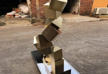 現代幾何體雕塑廠家 大型別墅區擺件 電鍍不銹鋼幾何體雕塑廠