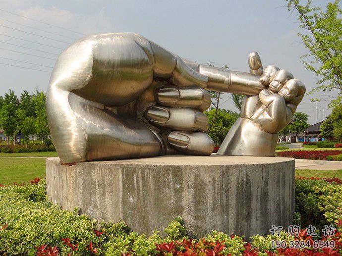 抽象手勢雕塑廠家 公園小品 戶外不銹鋼手勢雕塑廠