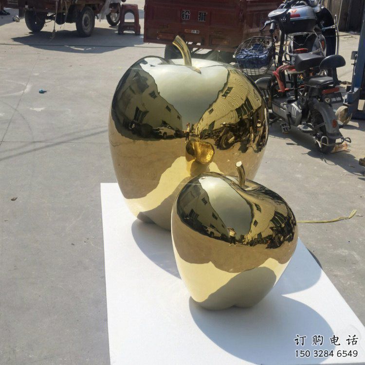 電鍍金蘋果雕塑廠家 園林擺件 戶外不銹鋼金蘋果雕塑廠