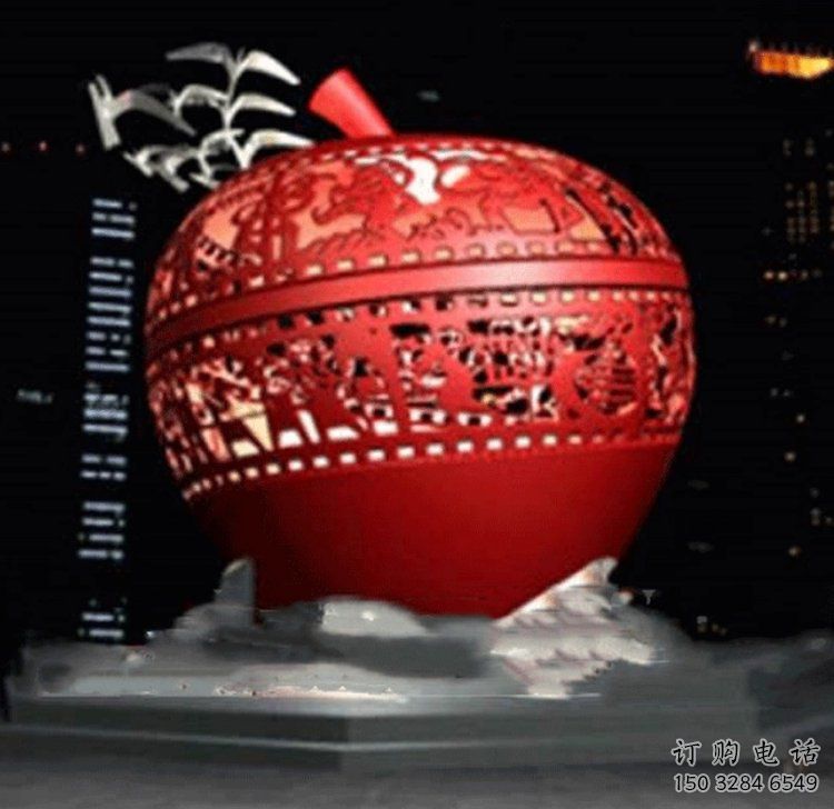 鏤空金蘋果雕塑廠家 園林小品 住宅小區不銹鋼金蘋果雕塑廠