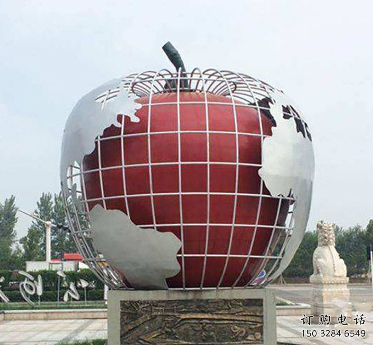 拉絲金蘋果雕塑廠家 鏤空創意擺件 別墅區不銹鋼金蘋果雕塑廠