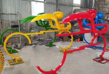 體育場(chǎng)自行車雕塑廠家 運(yùn)動(dòng)小品 烤漆不銹鋼自行車雕塑廠