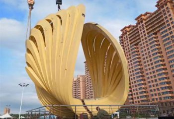 中式貝殼雕塑廠家 海洋生物小品 烤漆不銹鋼貝殼雕塑廠