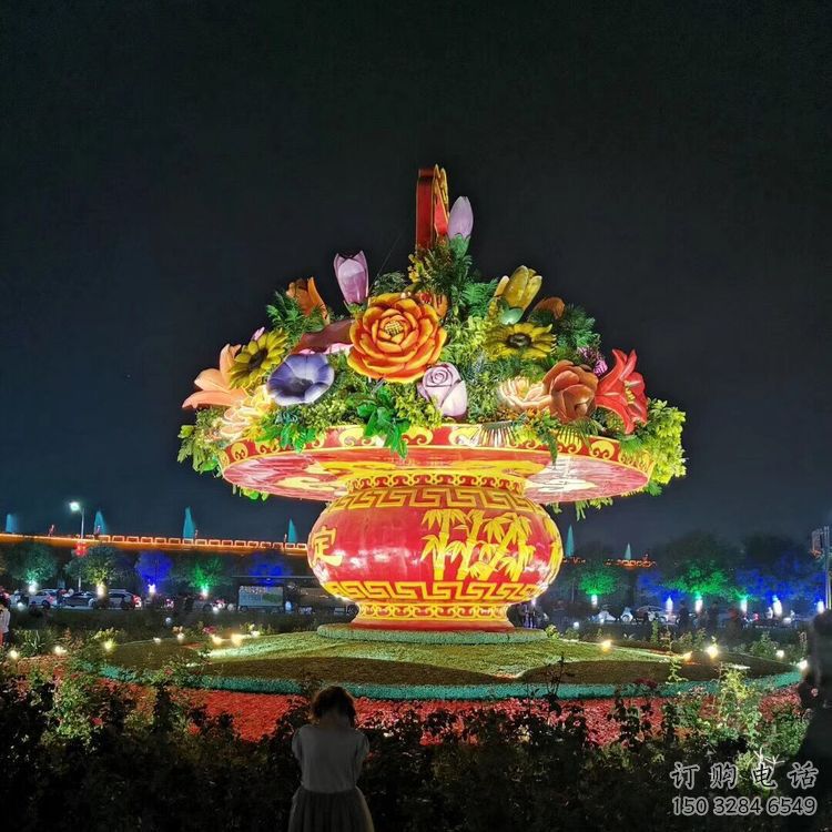 燈光花籃雕塑廠家 創意小品 商業街不銹鋼花籃雕塑定做