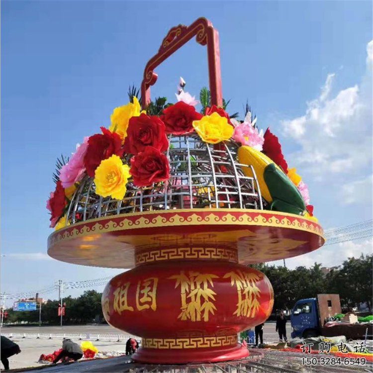 廣場花籃雕塑廠家 創意小品 公園不銹鋼花籃雕塑生產