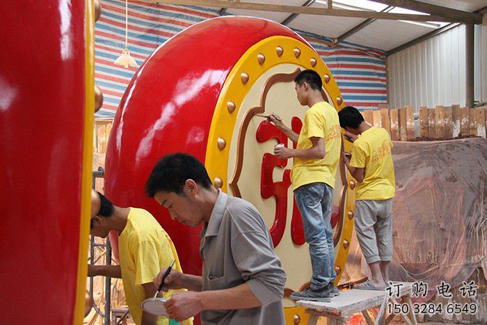 仿古大鼓雕塑廠家 烤漆小品 房地產不銹鋼大鼓雕塑制作